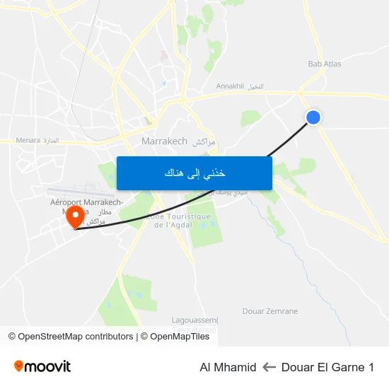 Douar El Garne 1 to Al Mhamid map