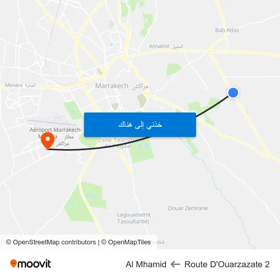 Route D'Ouarzazate 2 to Al Mhamid map