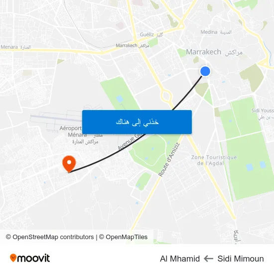Sidi Mimoun to Al Mhamid map