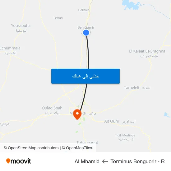 Terminus Benguerir - R to Al Mhamid map