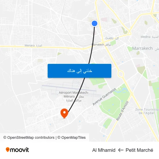 Petit Marché to Al Mhamid map