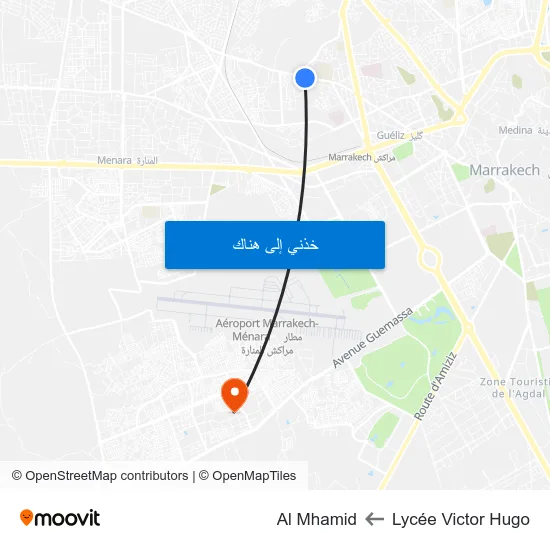 Lycée Victor Hugo to Al Mhamid map