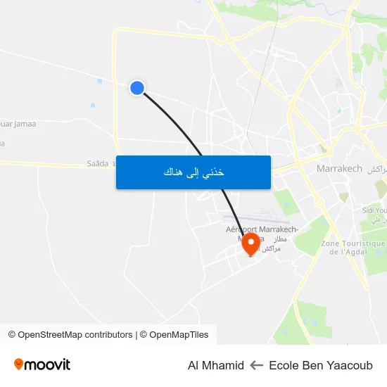 Ecole Ben Yaacoub to Al Mhamid map