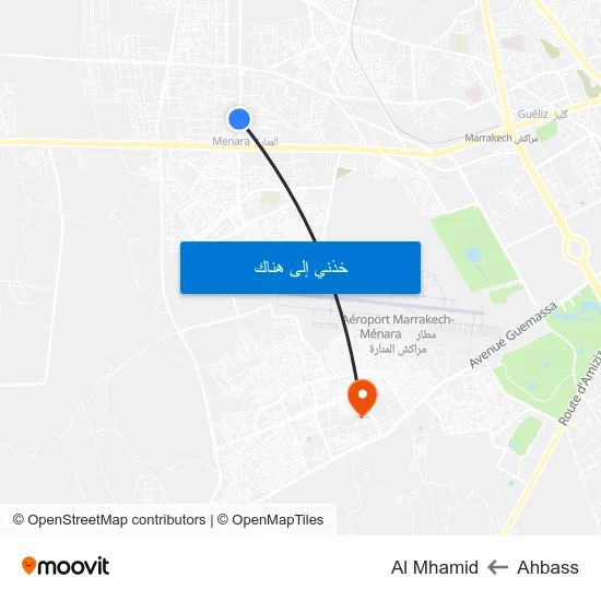 Ahbass to Al Mhamid map