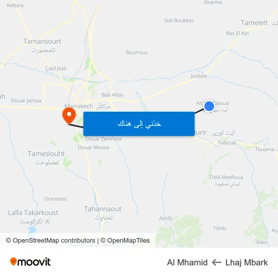 Lhaj Mbark to Al Mhamid map