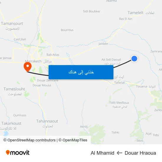 Douar Hraoua to Al Mhamid map