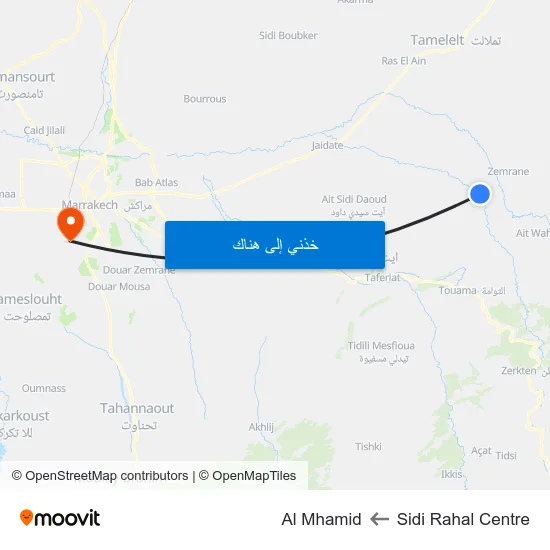 Sidi Rahal Centre to Al Mhamid map