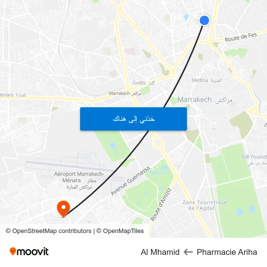 Pharmacie Ariha to Al Mhamid map