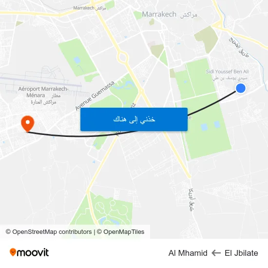 El Jbilate to Al Mhamid map