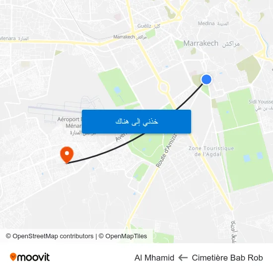 Cimetière Bab Rob to Al Mhamid map
