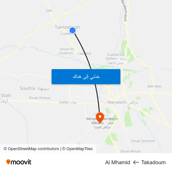Takadoum to Al Mhamid map