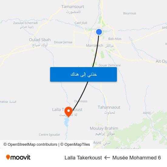 Musée Mohammed 6 to Lalla Takerkoust map