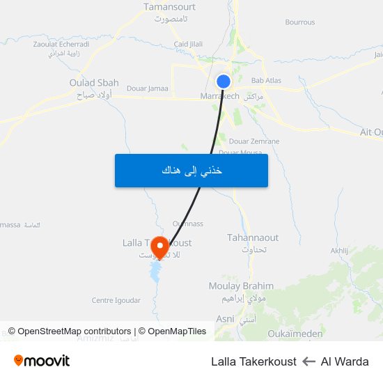 Al Warda to Lalla Takerkoust map