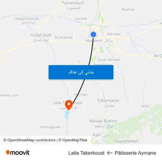 Pâtisserie Aymane to Lalla Takerkoust map