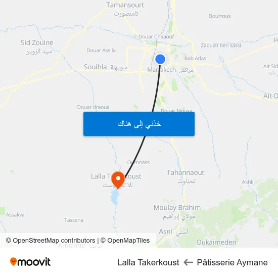 Pâtisserie Aymane to Lalla Takerkoust map