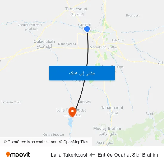 Entrée Ouahat Sidi Brahim to Lalla Takerkoust map