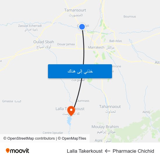 Pharmacie Chichid to Lalla Takerkoust map