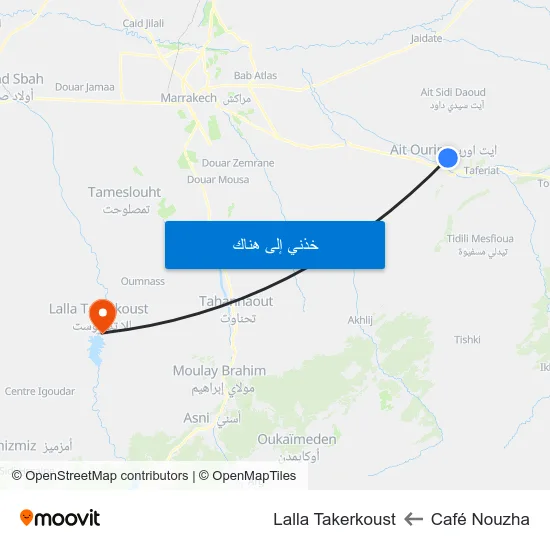 Café Nouzha to Lalla Takerkoust map