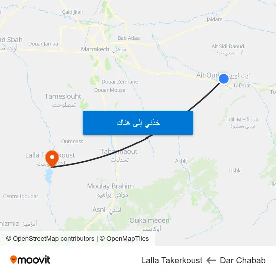 Dar Chabab to Lalla Takerkoust map