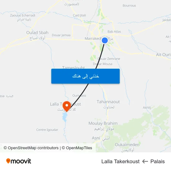 Palais to Lalla Takerkoust map
