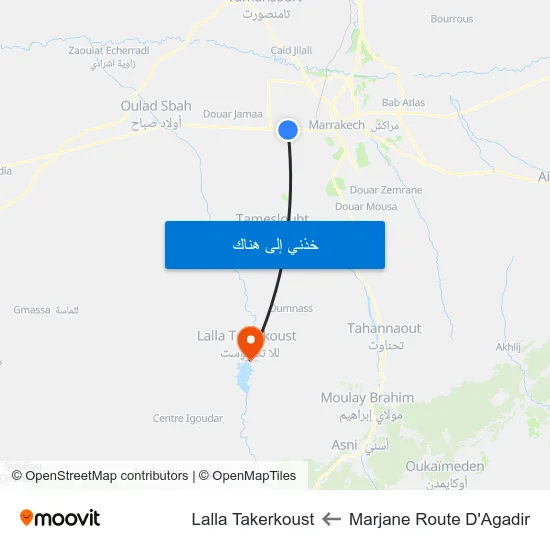 Marjane Route D'Agadir to Lalla Takerkoust map