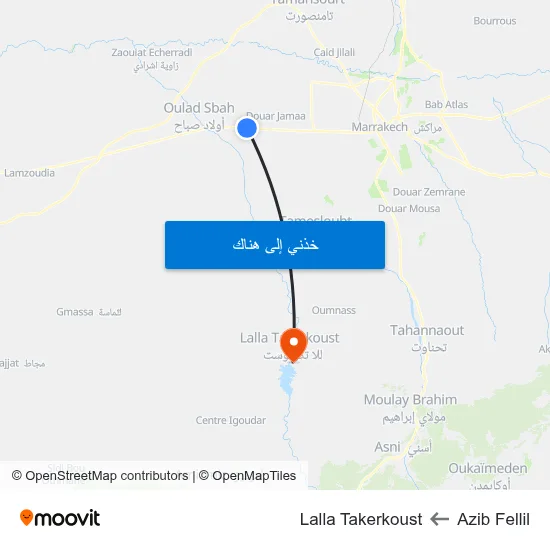 Azib Fellil to Lalla Takerkoust map