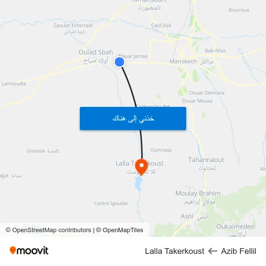 Azib Fellil to Lalla Takerkoust map