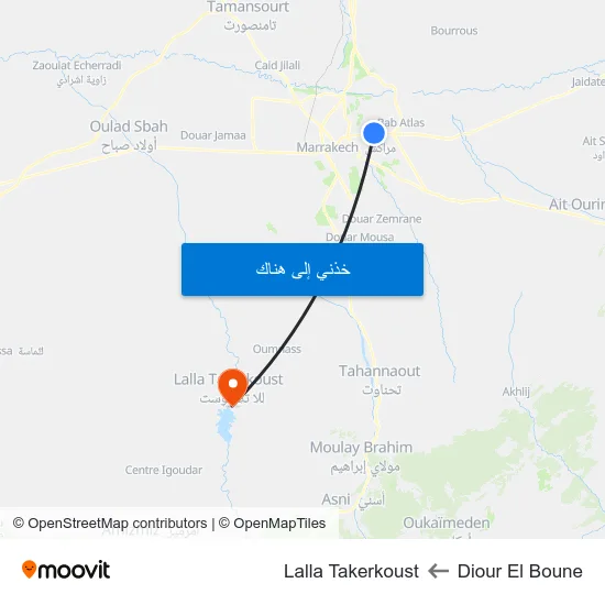 Diour El Boune to Lalla Takerkoust map