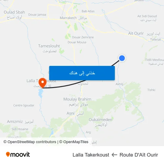 Route D'Aït Ourir to Lalla Takerkoust map