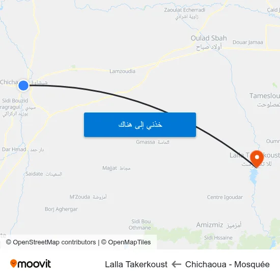 Chichaoua - Mosquée to Lalla Takerkoust map