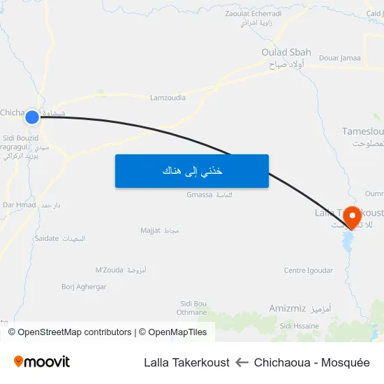 Chichaoua - Mosquée to Lalla Takerkoust map