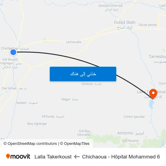 Chichaoua - Hôpital Mohammed 6 to Lalla Takerkoust map