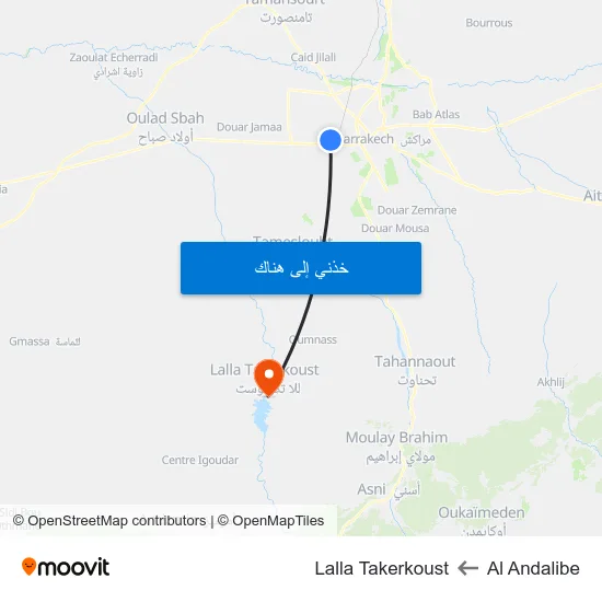Al Andalibe to Lalla Takerkoust map
