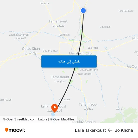 Bo Kricha to Lalla Takerkoust map