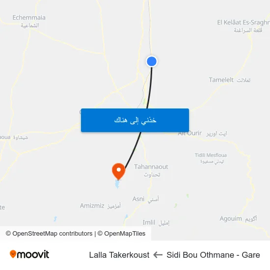 Sidi Bou Othmane - Gare to Lalla Takerkoust map