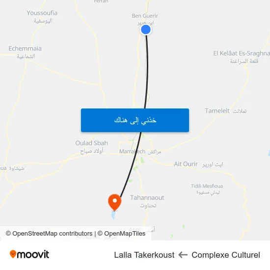 Complexe Culturel to Lalla Takerkoust map