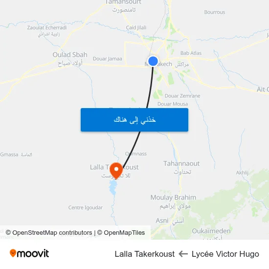 Lycée Victor Hugo to Lalla Takerkoust map