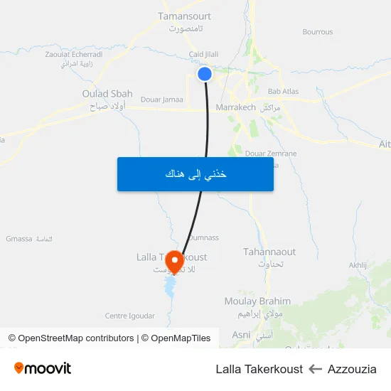 Azzouzia to Lalla Takerkoust map