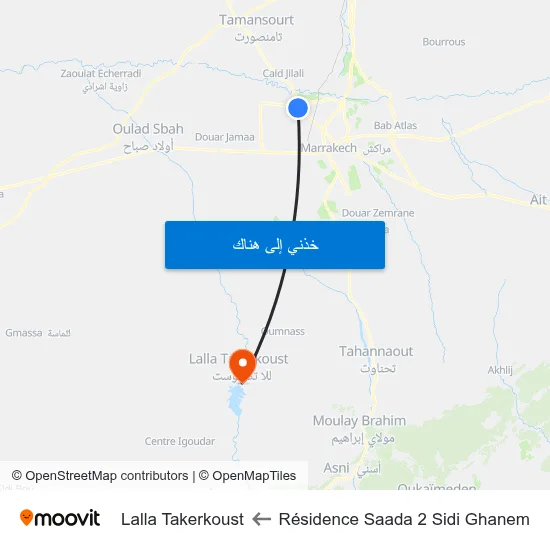 Résidence Saada 2 Sidi Ghanem to Lalla Takerkoust map
