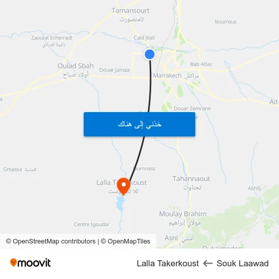 Souk Laawad to Lalla Takerkoust map