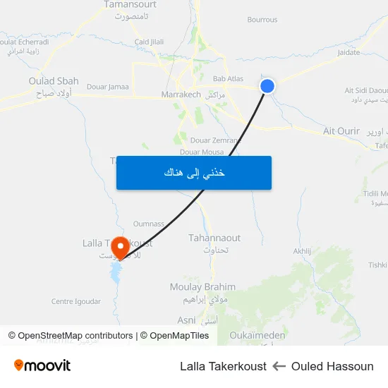 Ouled Hassoun to Lalla Takerkoust map