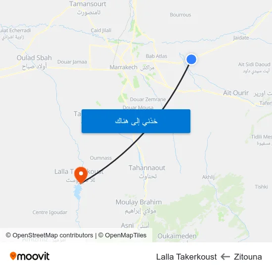 Zitouna to Lalla Takerkoust map