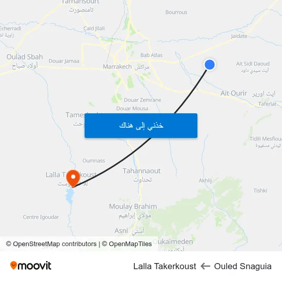 Ouled Snaguia to Lalla Takerkoust map