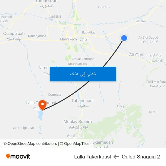 Ouled Snaguia 2 to Lalla Takerkoust map