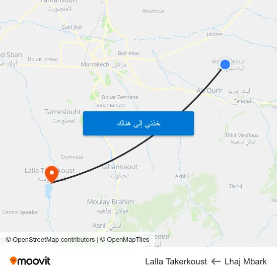 Lhaj Mbark to Lalla Takerkoust map