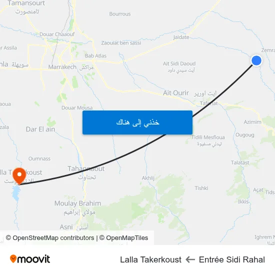 Entrée Sidi Rahal to Lalla Takerkoust map