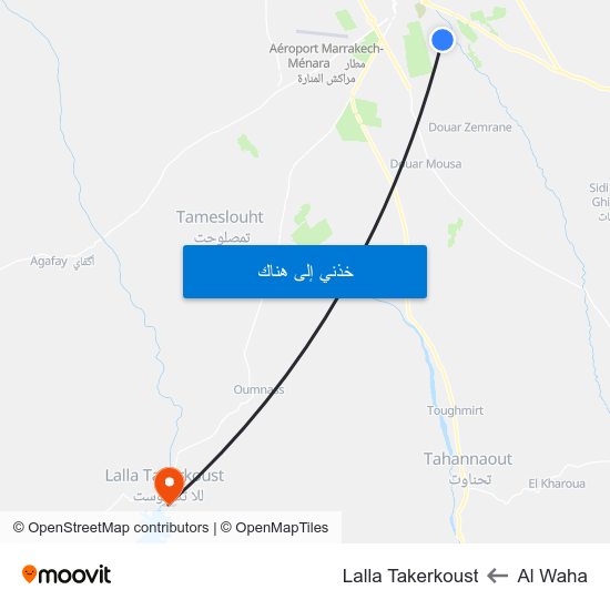 Al Waha to Lalla Takerkoust map