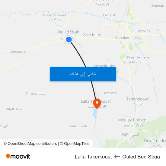 Ouled Ben Sbaa to Lalla Takerkoust map