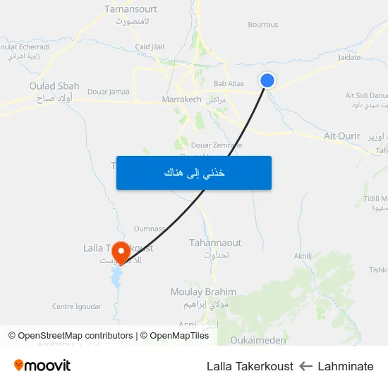 Lahminate to Lalla Takerkoust map