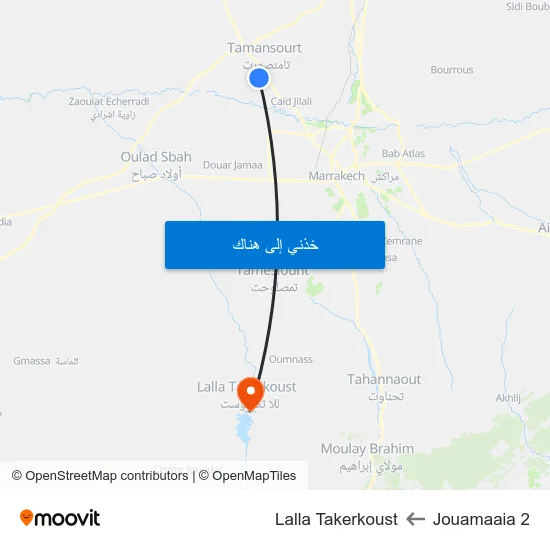 Jouamaaia 2 to Lalla Takerkoust map